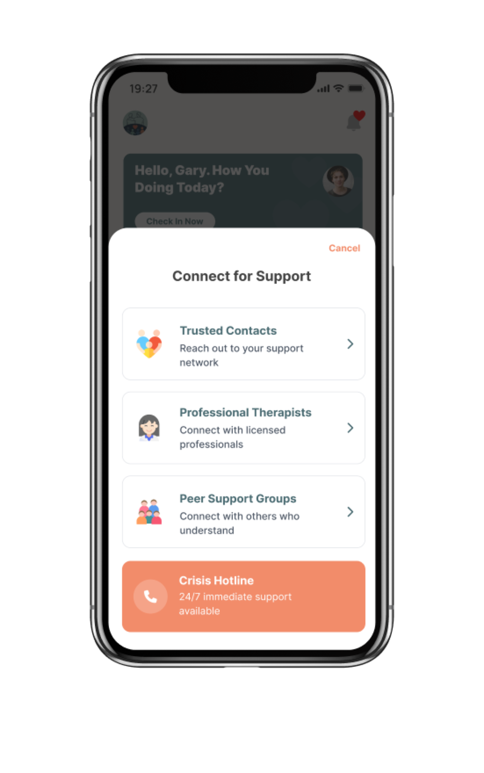 Connect for Support app screen